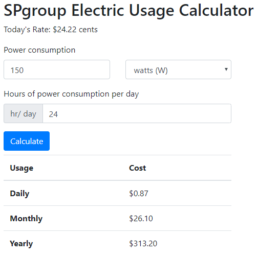 SP Group Tariff Rate API screenshot